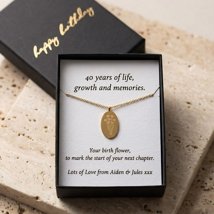 40th Birthday Gift for Sister, Personalised Birth Flower Necklace for Sister, 40th Birthday Necklace, Sister 40th Keepsake, Gold Birth Flower Pendant, 40th Gift for Her