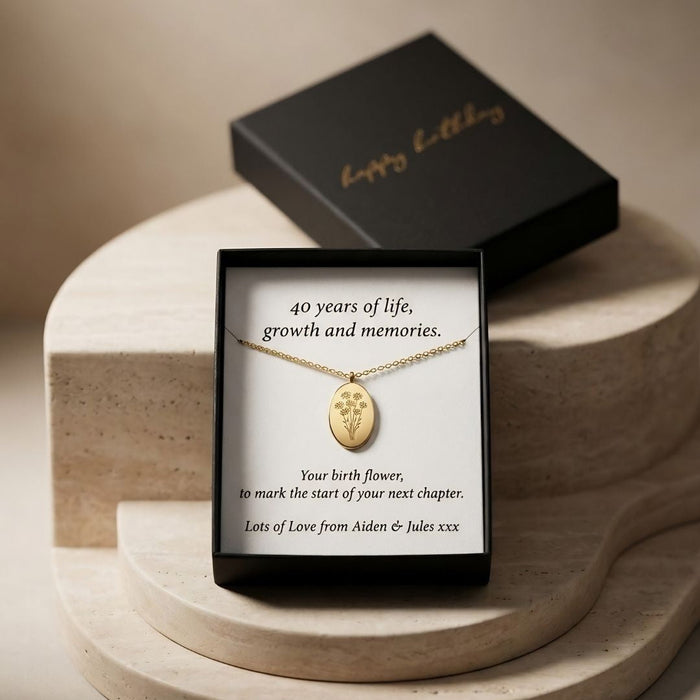 40th Birthday Gift for Sister, Personalised Birth Flower Necklace for Sister, 40th Birthday Necklace, Sister 40th Keepsake, Gold Birth Flower Pendant, 40th Gift for Her