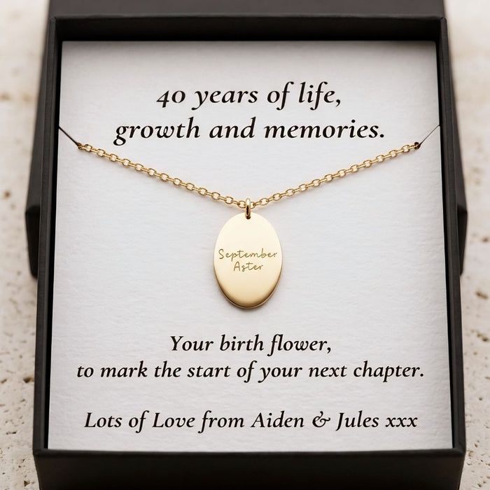40th Birthday Gift for Sister, Personalised Birth Flower Necklace for Sister, 40th Birthday Necklace, Sister 40th Keepsake, Gold Birth Flower Pendant, 40th Gift for Her