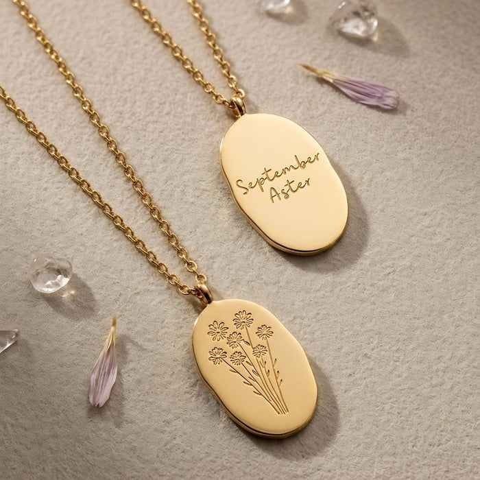 40th Birthday Gift for Sister, Personalised Birth Flower Necklace for Sister, 40th Birthday Necklace, Sister 40th Keepsake, Gold Birth Flower Pendant, 40th Gift for Her