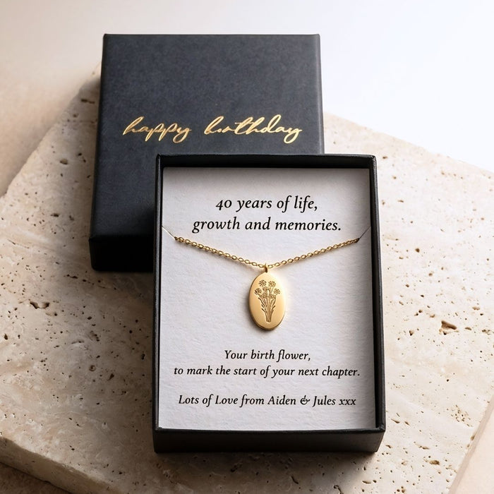 40th Birthday Gift for Sister, Personalised Birth Flower Necklace for Sister, 40th Birthday Necklace, Sister 40th Keepsake, Gold Birth Flower Pendant, 40th Gift for Her