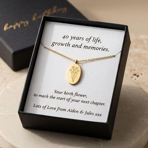40th Birthday Gift for Sister, Personalised Birth Flower Necklace for Sister, 40th Birthday Necklace, Sister 40th Keepsake, Gold Birth Flower Pendant, 40th Gift for Her