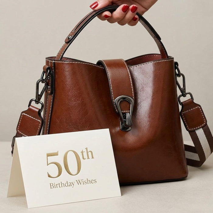 50th Birthday Gift for Best Friend, Leather Bucket Bag for Women, Luxury 50th Gift for Her, Unique gift for 50 Year Old Friend