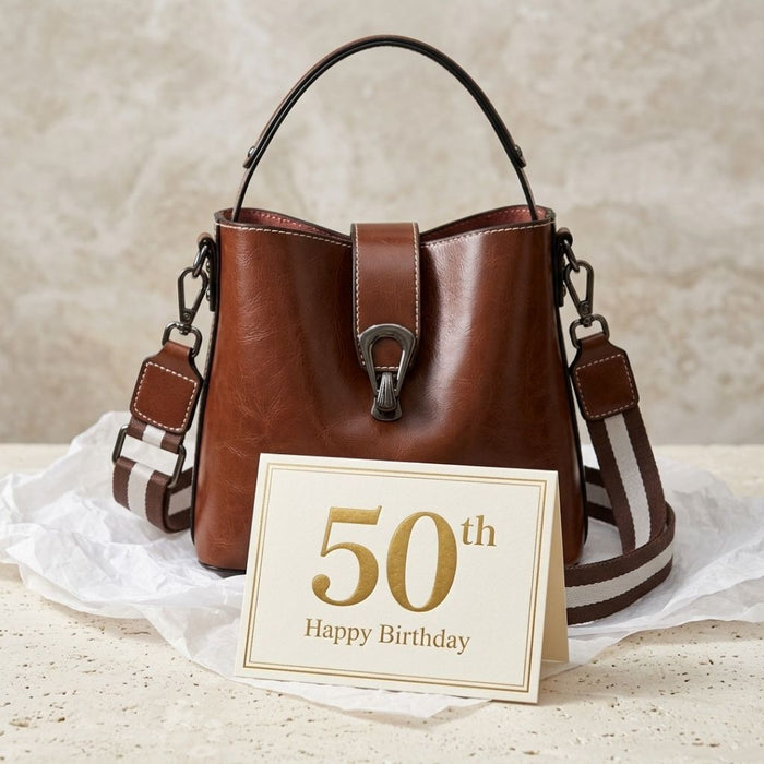 50th Birthday Gift for Best Friend, Leather Bucket Bag for Women, Luxury 50th Gift for Her, Unique gift for 50 Year Old Friend
