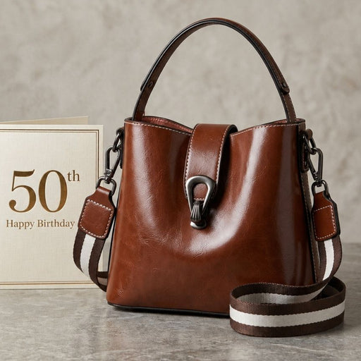 50th Birthday Gift for Best Friend, Leather Bucket Bag for Women, Luxury 50th Gift for Her, Unique gift for 50 Year Old Friend