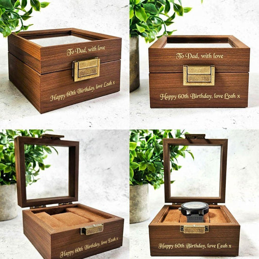 60th Birthday Gift for Dad, Personalised Wooden Watch Box, Luxury 60th Birthday Gift for Him, 60th Birthday Keepsake for Father, Gift for 60 Year Old Men