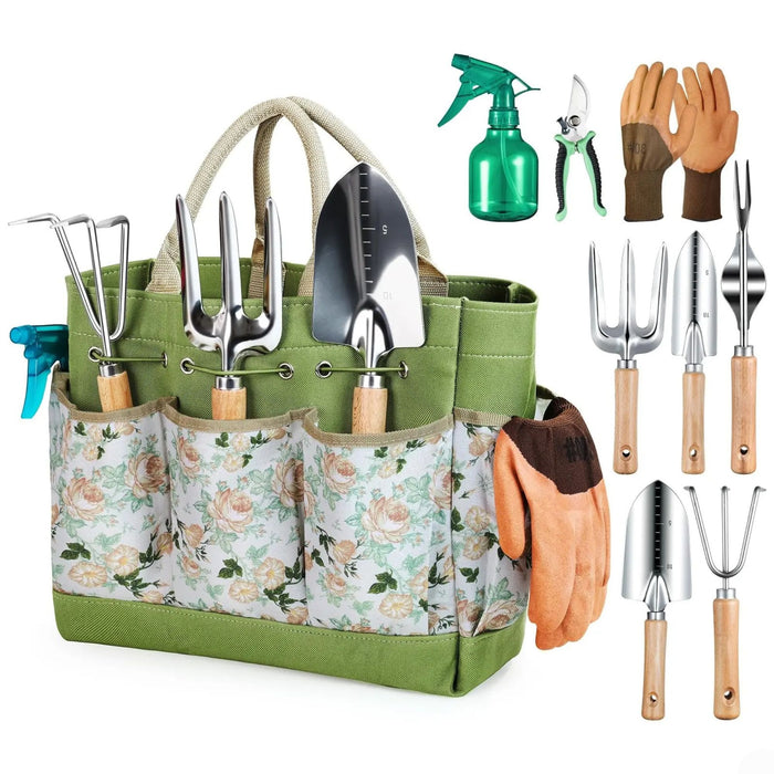 9-Piece Stainless Steel Garden Tool Set with Bag & Gloves