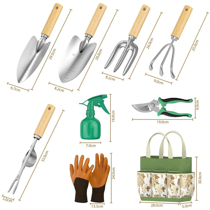 9-Piece Stainless Steel Garden Tool Set with Bag & Gloves