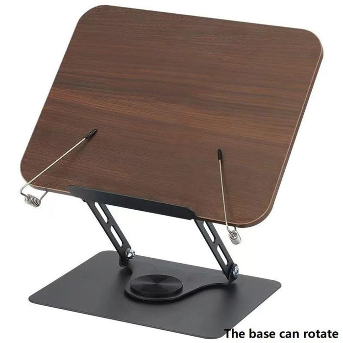 Adjustable Desktop Reading Stand with 360° Rotating Base – Wooden & Aluminium Book, Tablet & Cookbook Stand