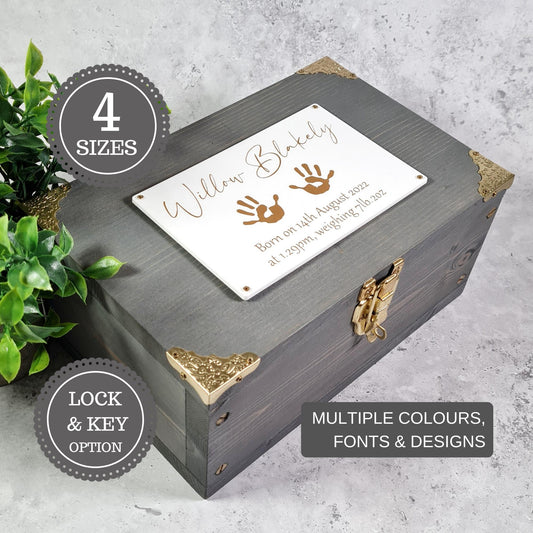 Baby Memory Box - Large Wooden Baby Storage Box - Keepsake Box