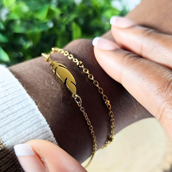 Beaded Gold Feather Charm Bracelet Birthday Anniversary Gift for