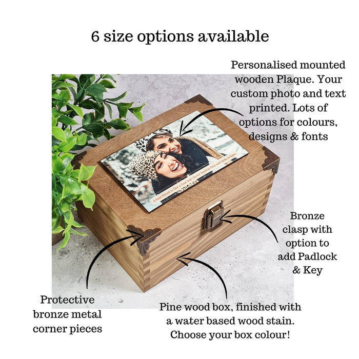 Best Friend Gift, Personalised Friendship Keepsake Box, Wooden Photo Memory Box for Her, Sentimental Photo Gift for Friend