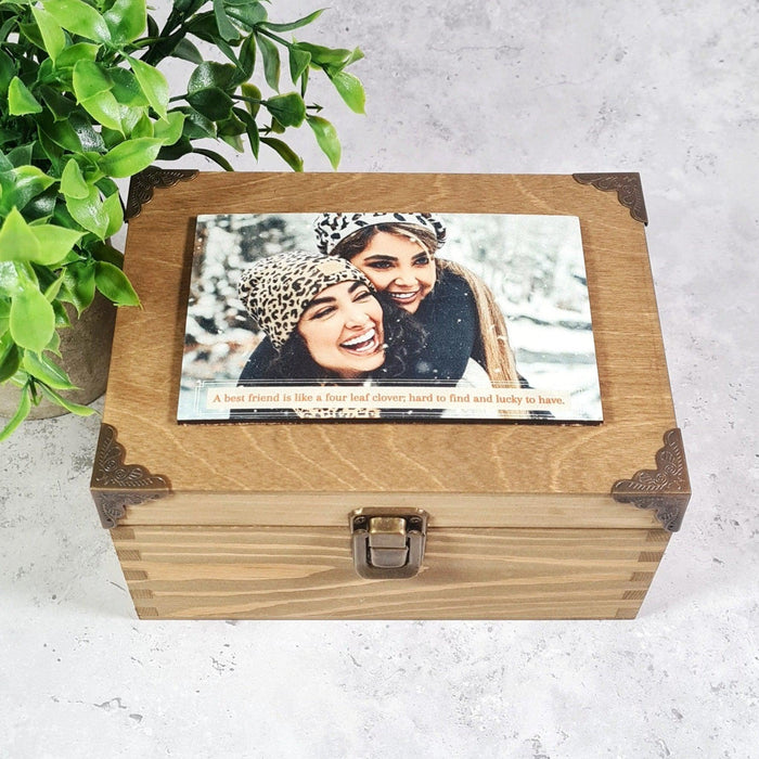 Best Friend Gift, Personalised Friendship Keepsake Box, Wooden Photo Memory Box for Her, Sentimental Photo Gift for Friend