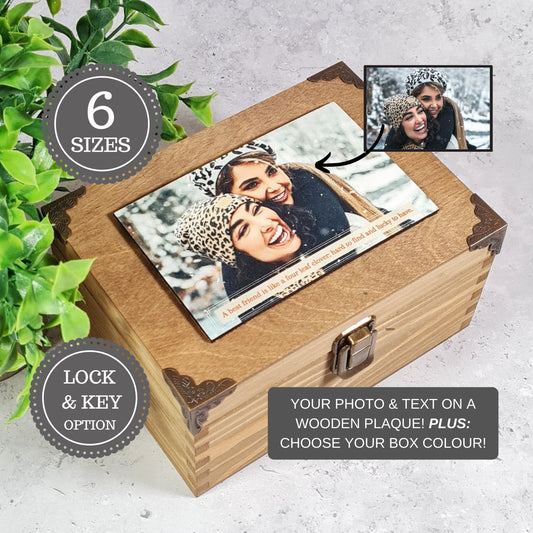 Best Friend Gift, Personalised Friendship Keepsake Box, Wooden Photo Memory Box for Her, Sentimental Photo Gift for Friend