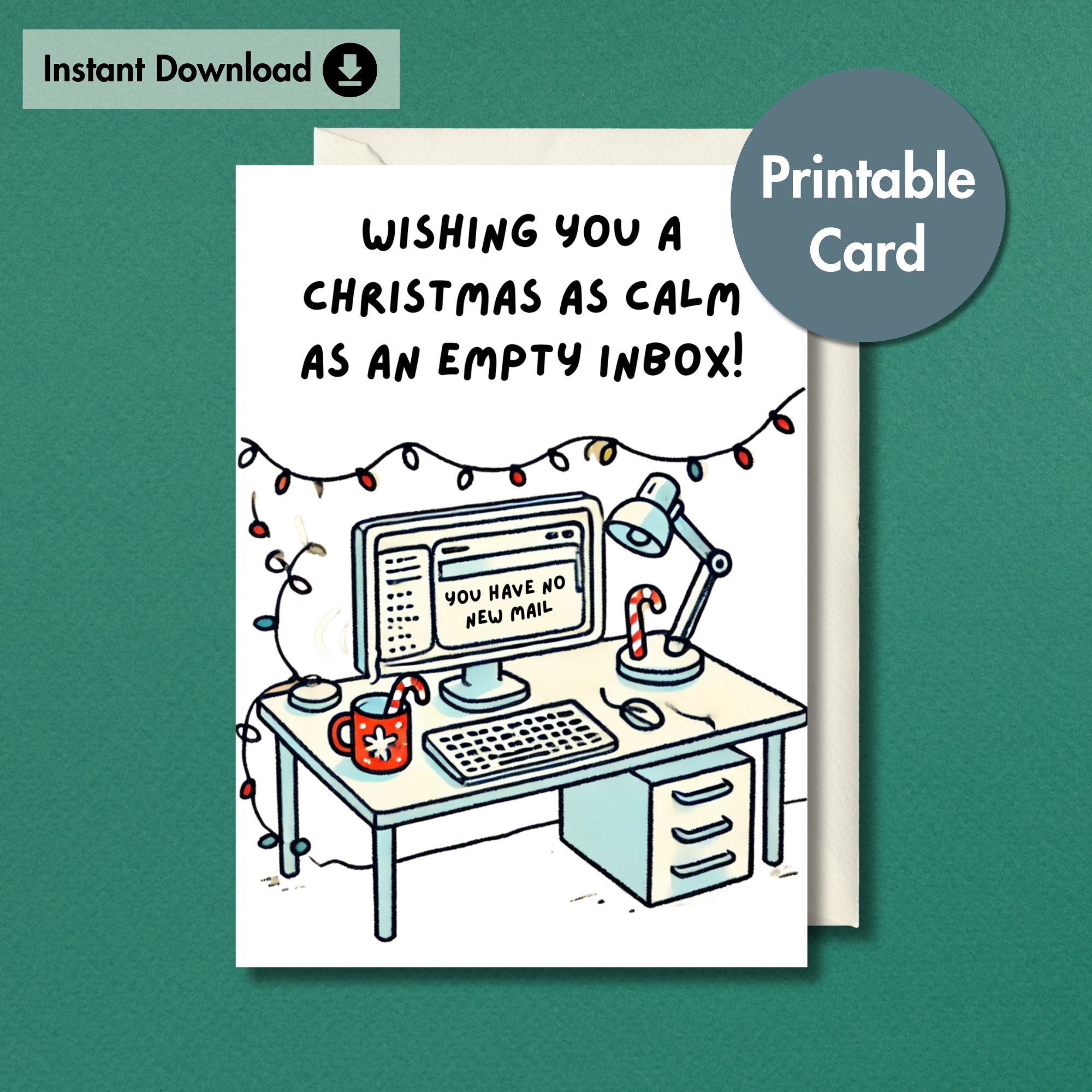 calm inbox christmas card | printable card for office colleague