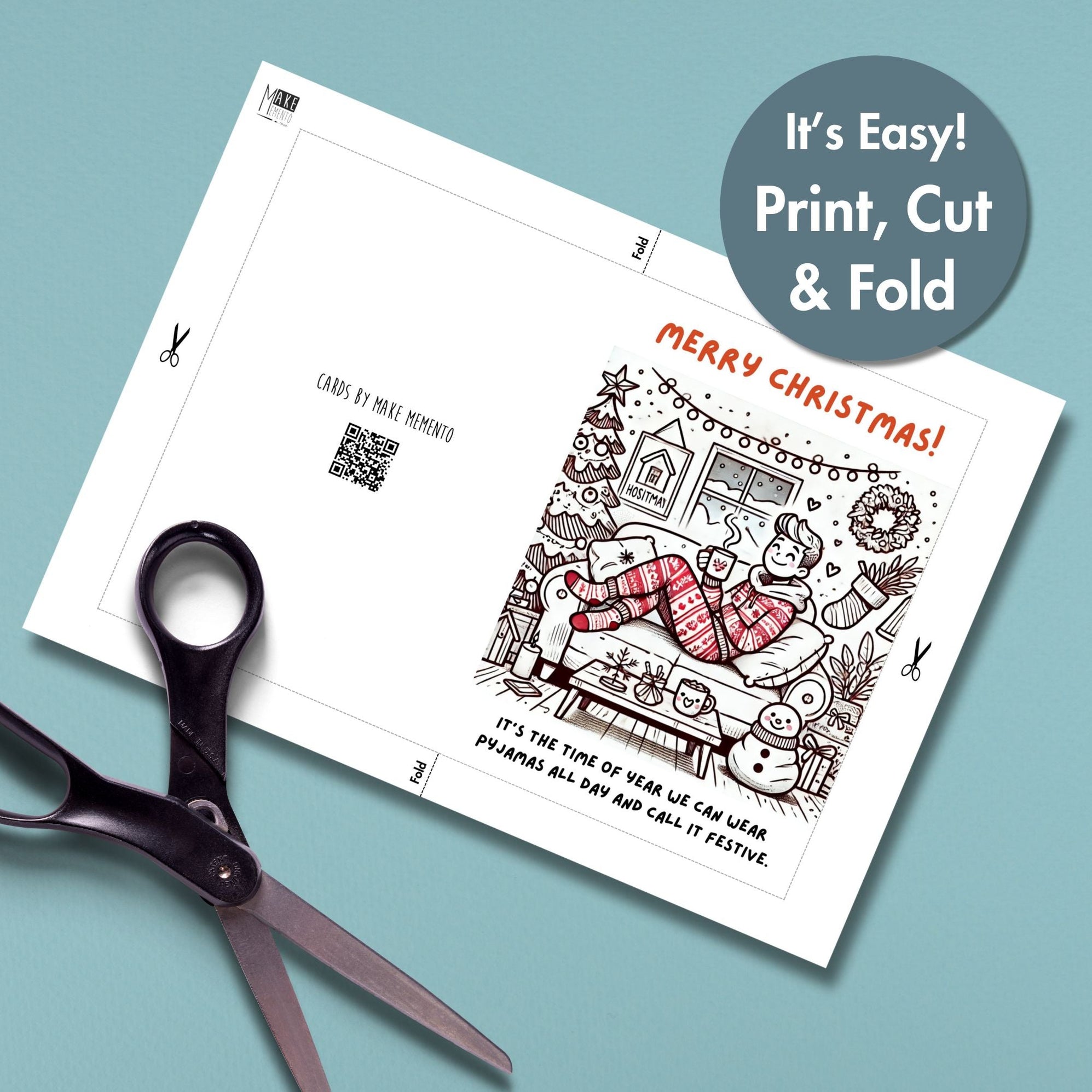 Funny Christmas Pyjamas Card | Instant Download Cute Xmas Card for ...
