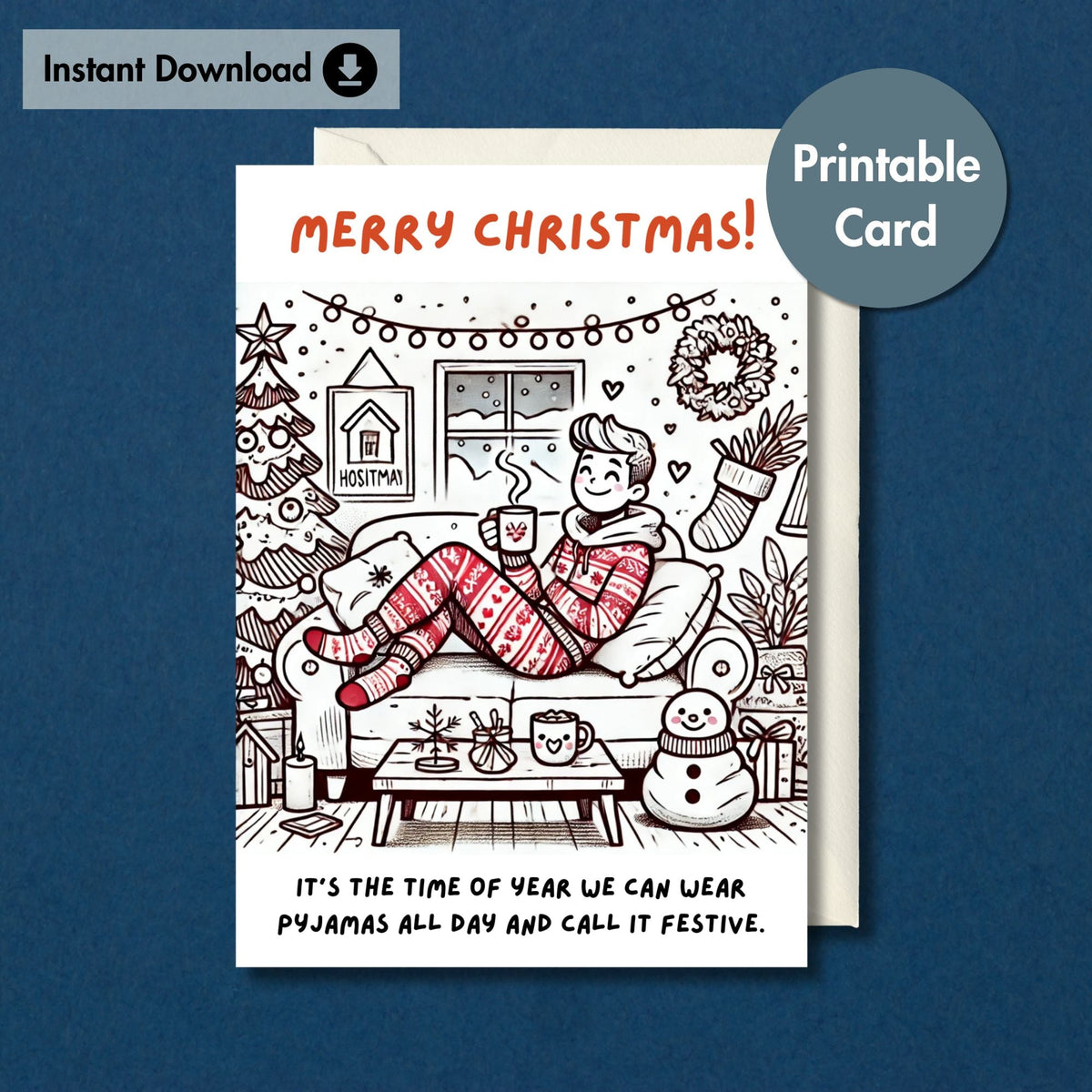 Funny Christmas Pyjamas Card | Instant Download Cute Xmas Card for ...