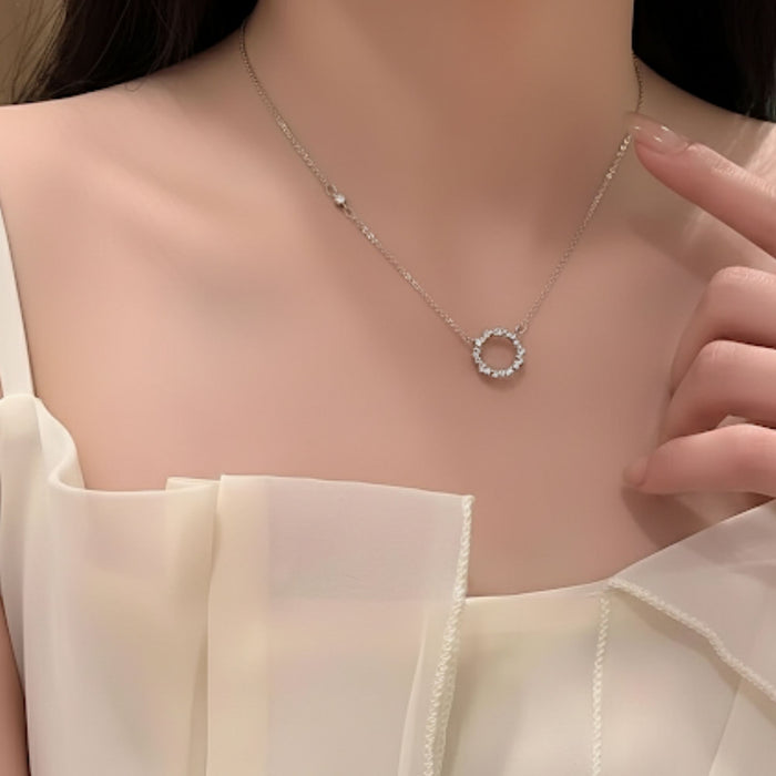 Circle Diamond Pendant Necklace - 925 Sterling Silver, 18K Gold Plated