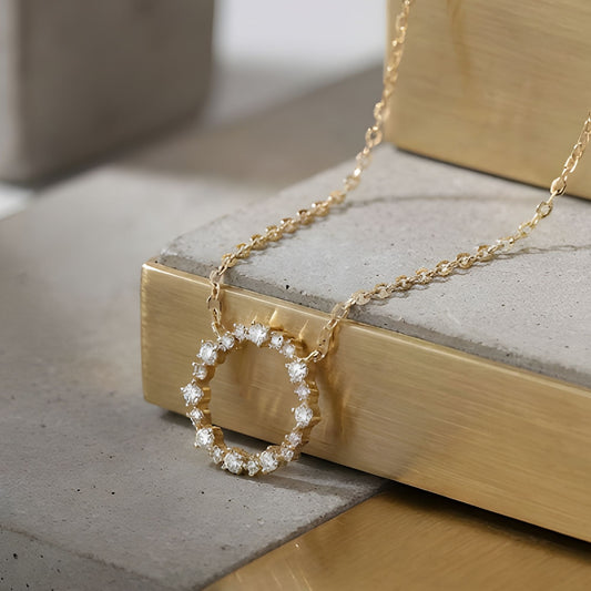 Circle Diamond Pendant Necklace - 925 Sterling Silver, 18K Gold Plated