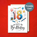 Colourful 18th Birthday Balloon Card | Printable Instant Download Gift