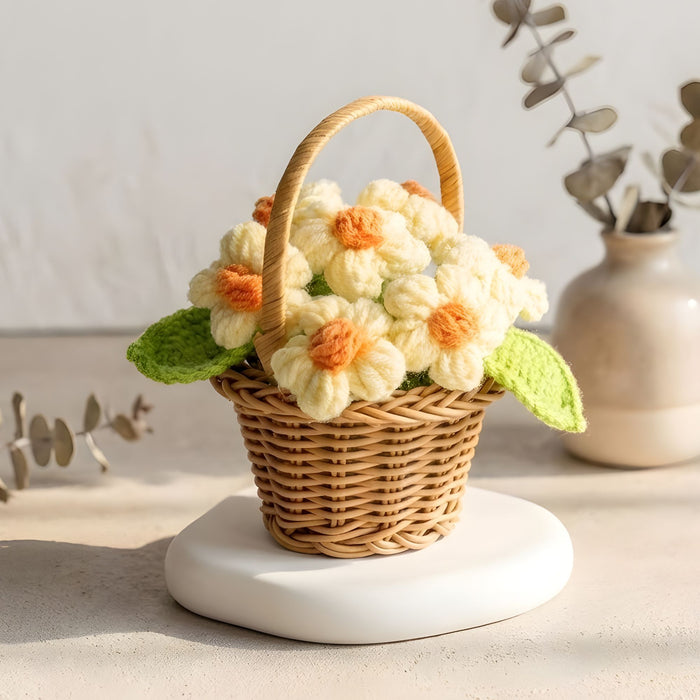 Crochet Daffodils Flower Basket – Hand-Knitted Potted Floral Home Decor