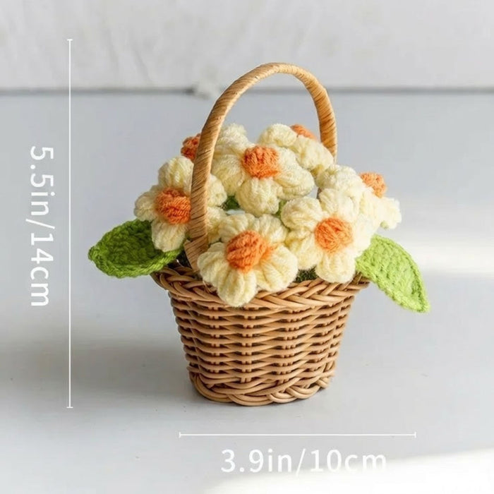 Crochet Daffodils Flower Basket – Hand-Knitted Potted Floral Home Decor