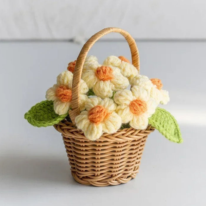 Crochet Daffodils Flower Basket – Hand-Knitted Potted Floral Home Decor