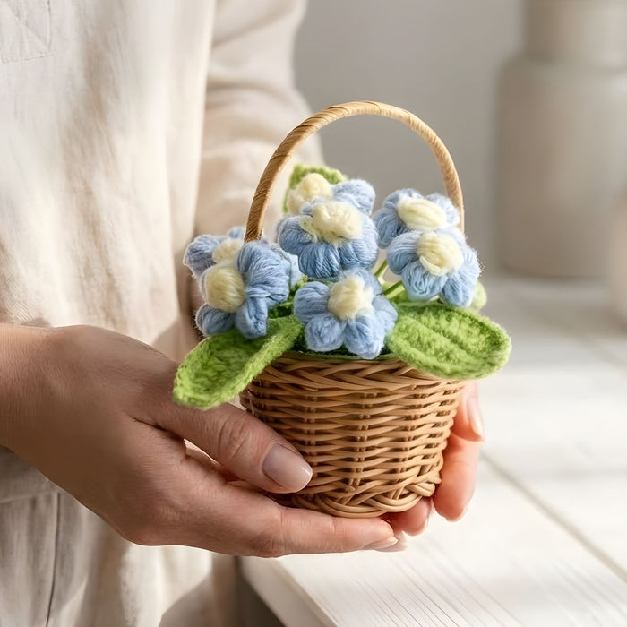 Crochet Forget-Me-Not Flower Basket – Hand-Knitted Potted Floral Home Decor