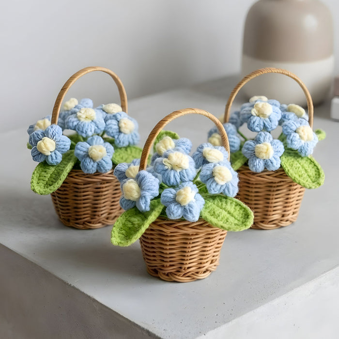 Crochet Forget-Me-Not Flower Basket – Hand-Knitted Potted Floral Home Decor