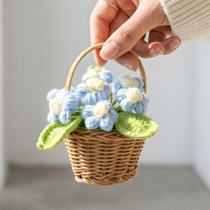 Crochet Forget-Me-Not Flower Basket – Hand-Knitted Potted Floral Home Decor