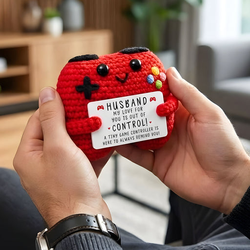 Crochet Husband Game Controller – Handmade Knitted Gift with Card