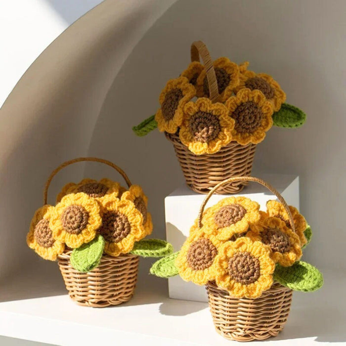 Crochet Sunflower Basket – Hand-Knitted Potted Sunflower Table Decor