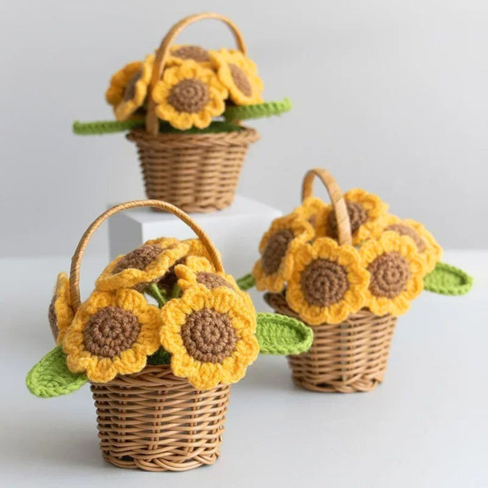 Crochet Sunflower Basket – Hand-Knitted Potted Sunflower Table Decor