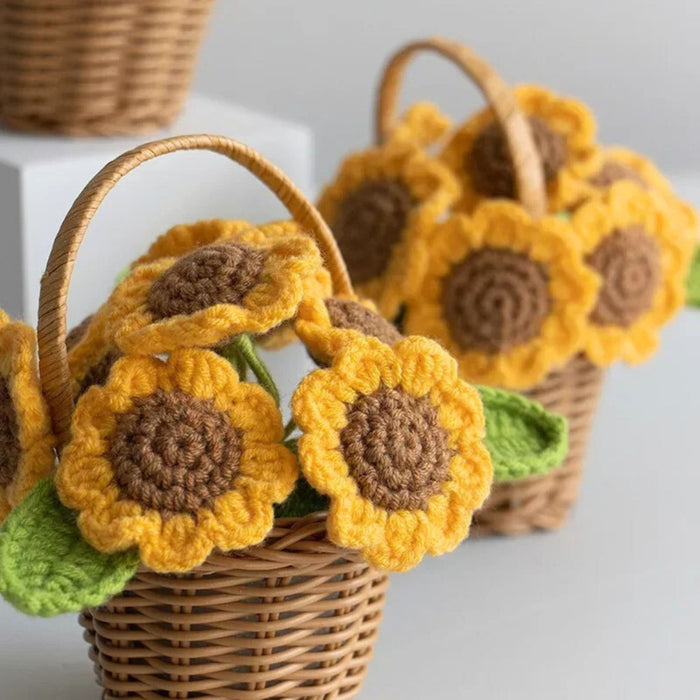 Crochet Sunflower Basket – Hand-Knitted Potted Sunflower Table Decor