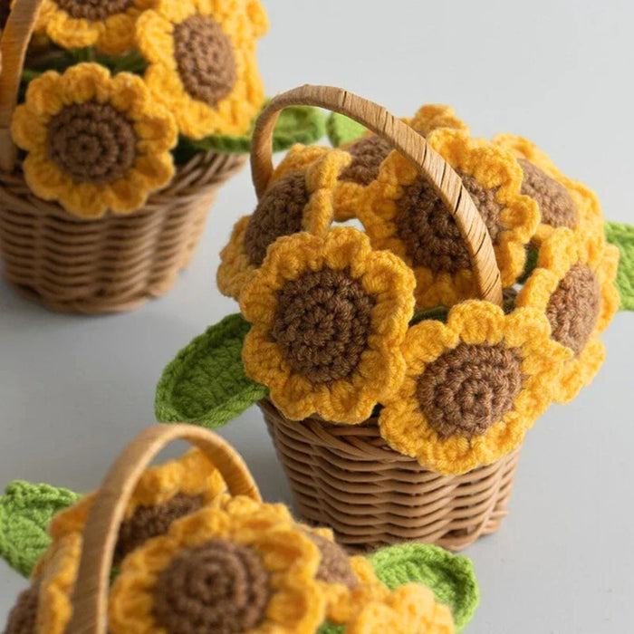 Crochet Sunflower Basket – Hand-Knitted Potted Sunflower Table Decor