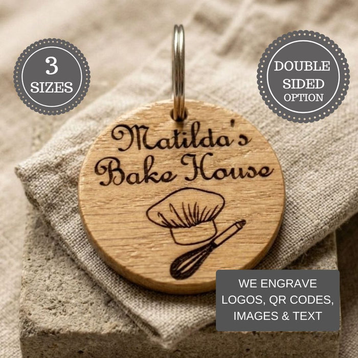 Custom Engraved Logo Keyring I Round Wooden Keyring I Personalised Business Keychain I Luxury Business Branded Fob