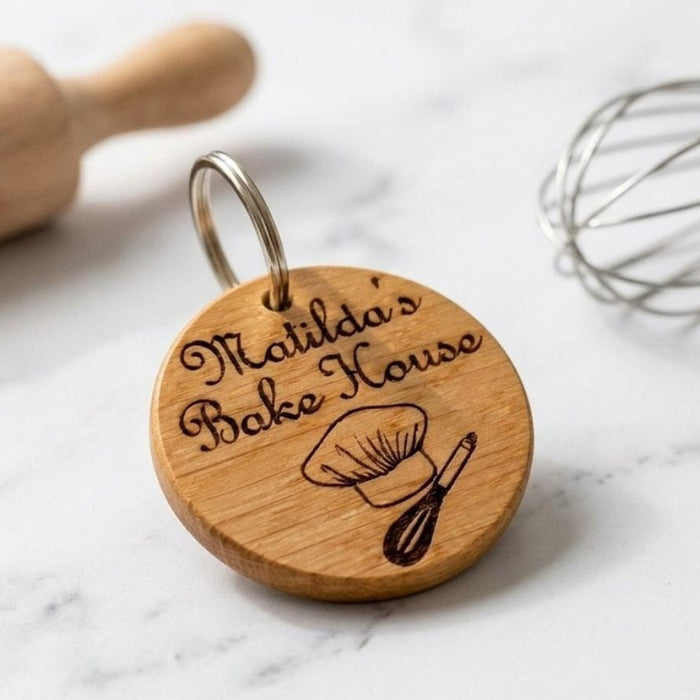 Custom Engraved Logo Keyring I Round Wooden Keyring I Personalised Business Keychain I Luxury Business Branded Fob