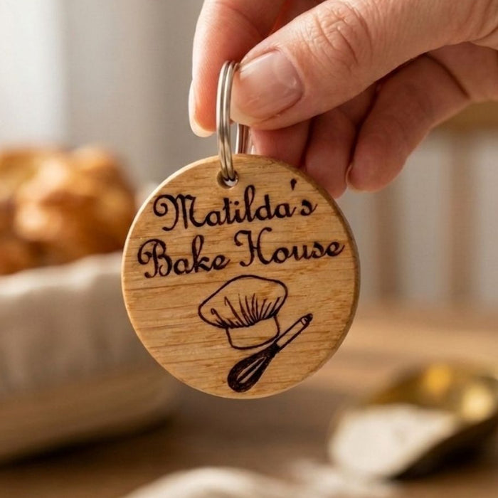 Custom Engraved Logo Keyring I Round Wooden Keyring I Personalised Business Keychain I Luxury Business Branded Fob