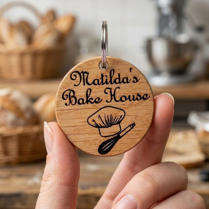 Custom Engraved Logo Keyring I Round Wooden Keyring I Personalised Business Keychain I Luxury Business Branded Fob