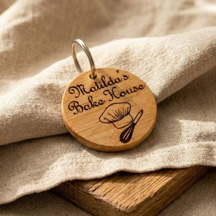 Custom Engraved Logo Keyring I Round Wooden Keyring I Personalised Business Keychain I Luxury Business Branded Fob