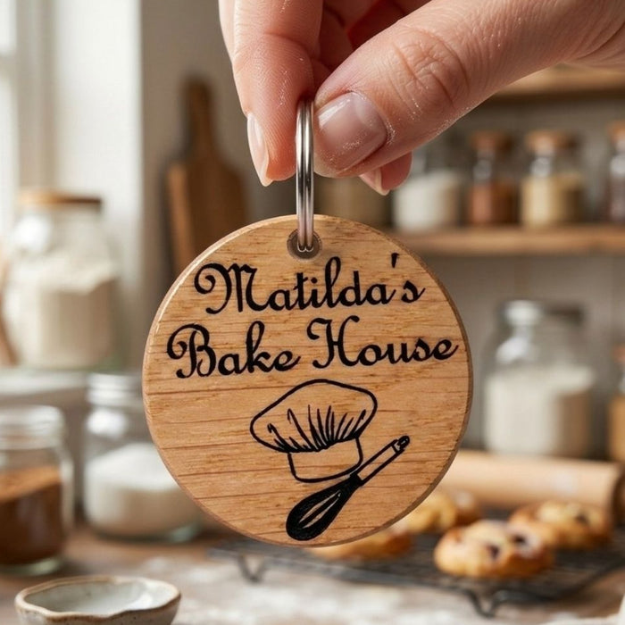 Custom Engraved Logo Keyring I Round Wooden Keyring I Personalised Business Keychain I Luxury Business Branded Fob