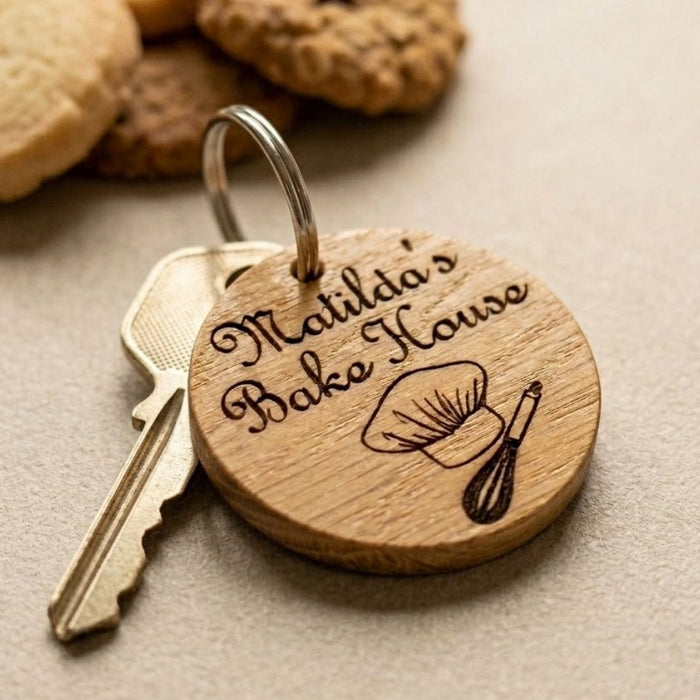 Custom Engraved Logo Keyring I Round Wooden Keyring I Personalised Business Keychain I Luxury Business Branded Fob