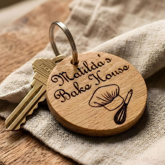 Custom Engraved Logo Keyring I Round Wooden Keyring I Personalised Business Keychain I Luxury Business Branded Fob