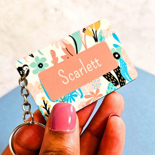 Custom Name Floral Wooden Keyring