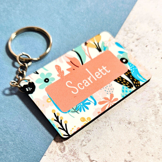 Custom Name Floral Wooden Keyring