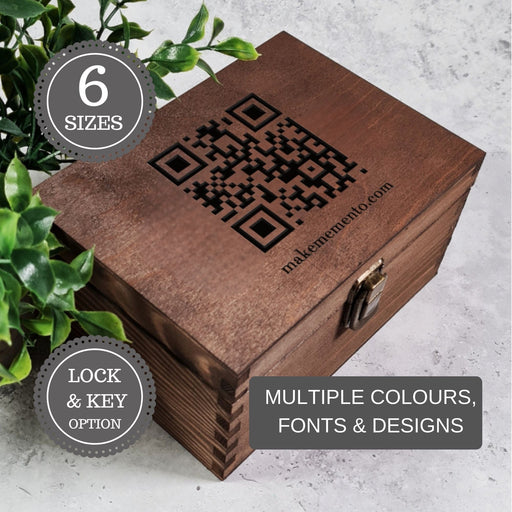 Custom QR Code Engraved Wood Box- 6 Sizes Small to XLarge