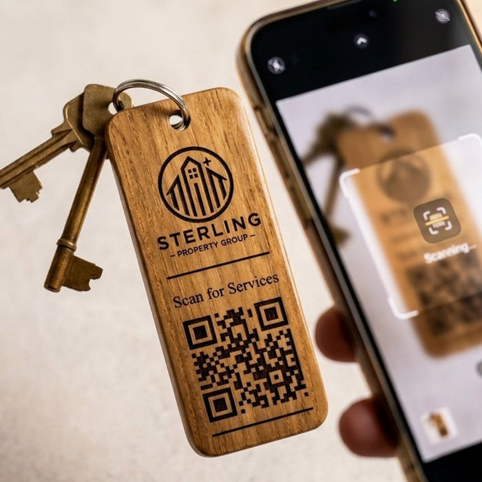 Custom QR Code Keyring I Wooden Scanable Website Keyring I Personalised QR Code Keychain