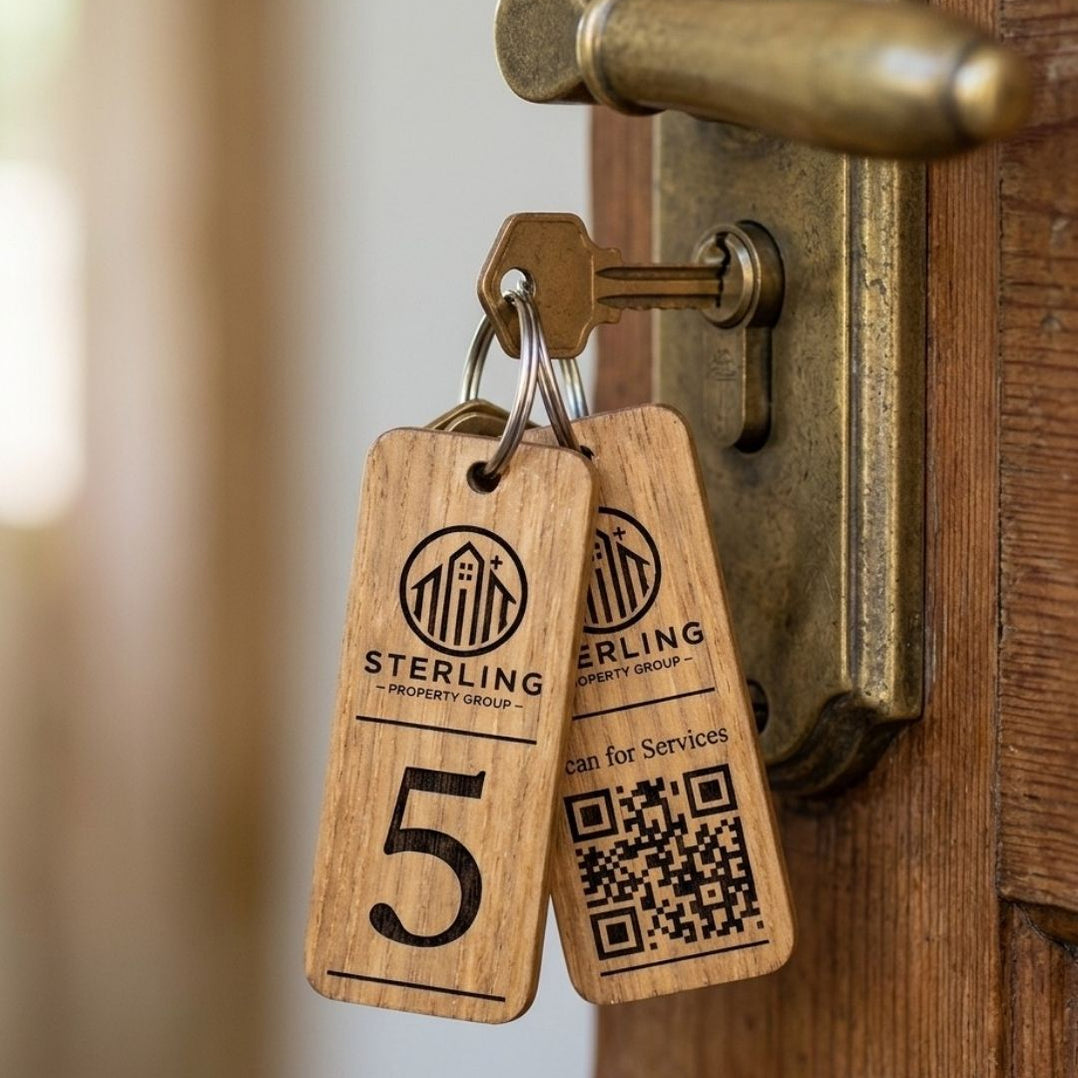 Hotel Guesthouse QR Code Keyring I Personalised Wooden Scanable Websit ...