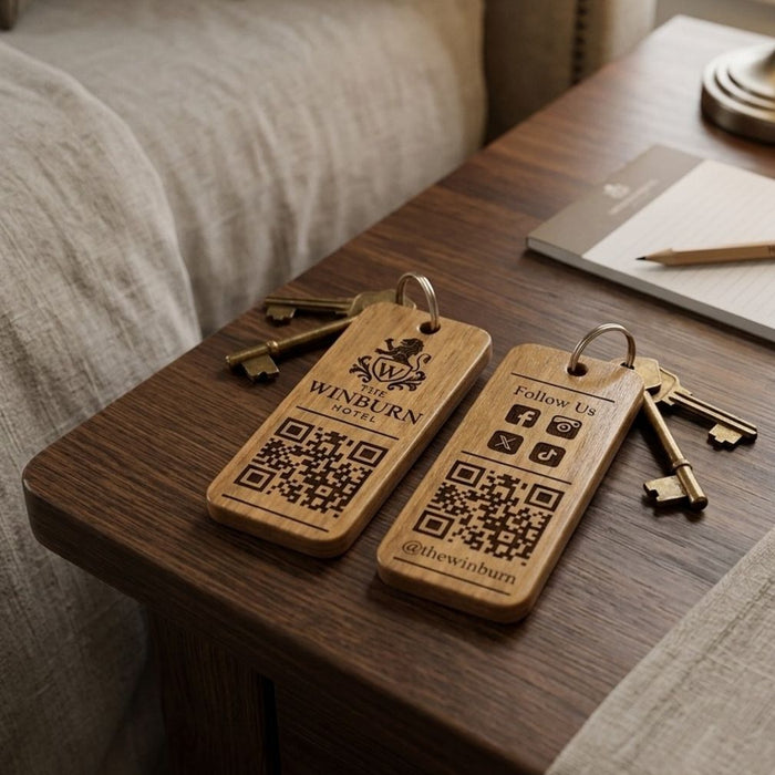 Custom QR Code Wooden Keyring, Branded Business Keyring, Personalised Logo Keychain, Promotional Company Key Fob, Engraved Key Tag
