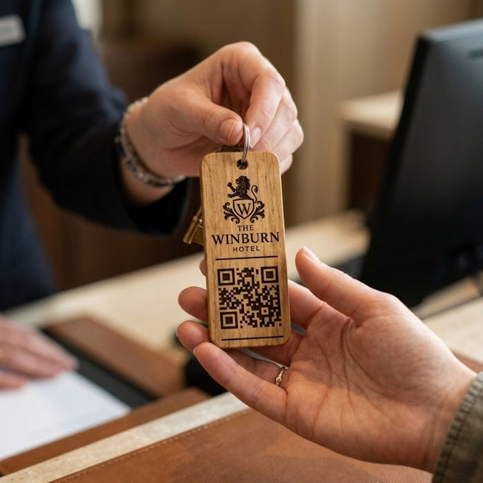 Personalised Social Media QR Code Keyring I Promotional Website Keyring I Wooden Business QR Code Keychain